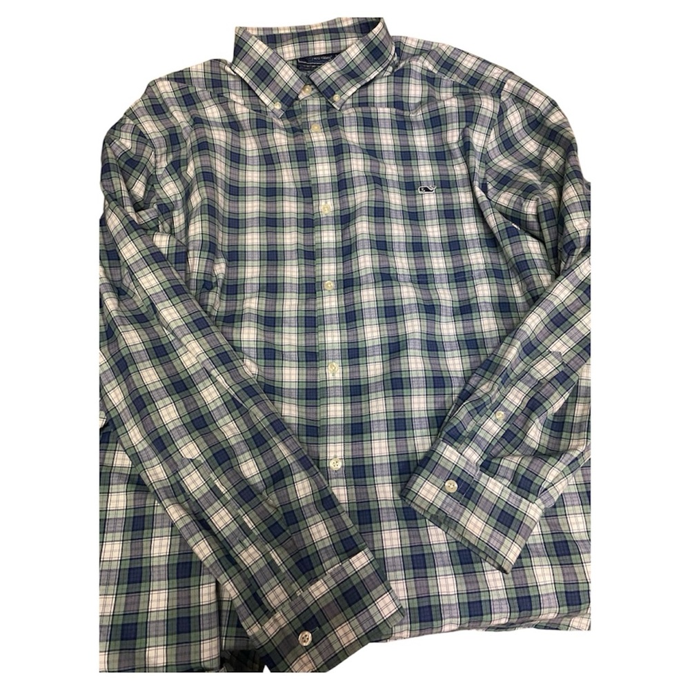 Vineyard Vines Blue and Green Checkered Shirt